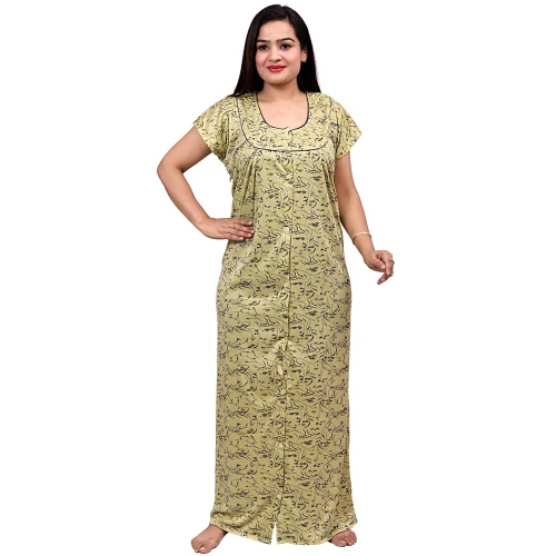 Ladies Hosiery Cotton Full Front Open Nighty Maxi