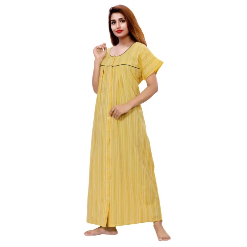 Ladies Cotton Full Front Open Nighty Maxi