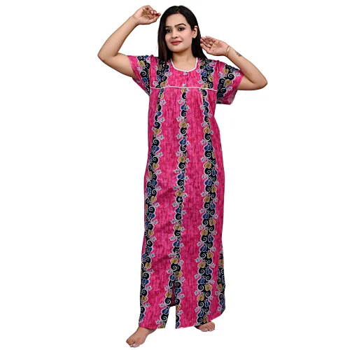 Ladies Cotton Batik Print Full Front Open Nighty