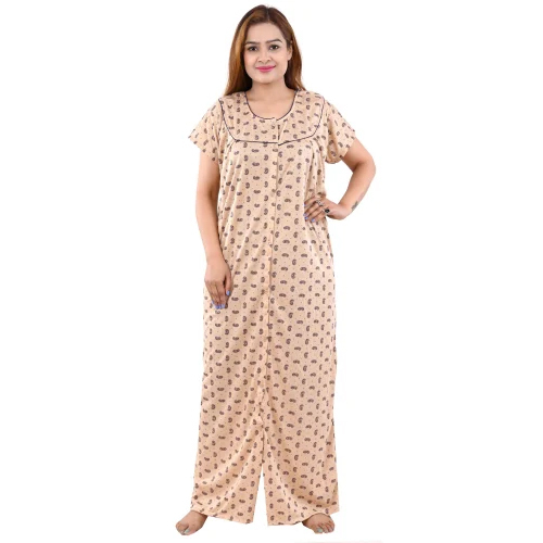 Ladies Hosiery Cotton Full Front Open Nighty Maxi