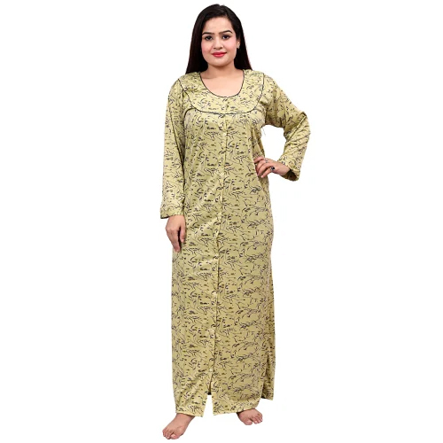 Ladies Hosiery Cotton Full Front Open Nighty Maxi