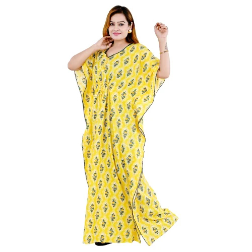 Ladies Yellow Cotton Kaftan Nighty