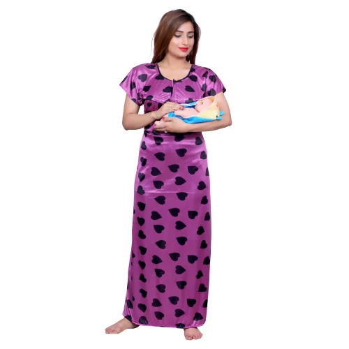 Purple Heart Satin Nursing Feeding Nighty