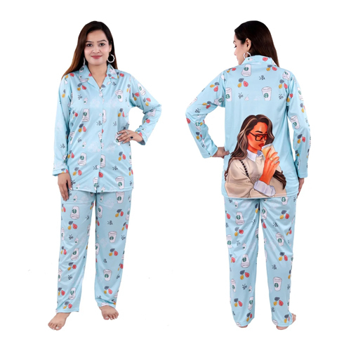 Premium Satin Digital Print Shirt And Pajama Set