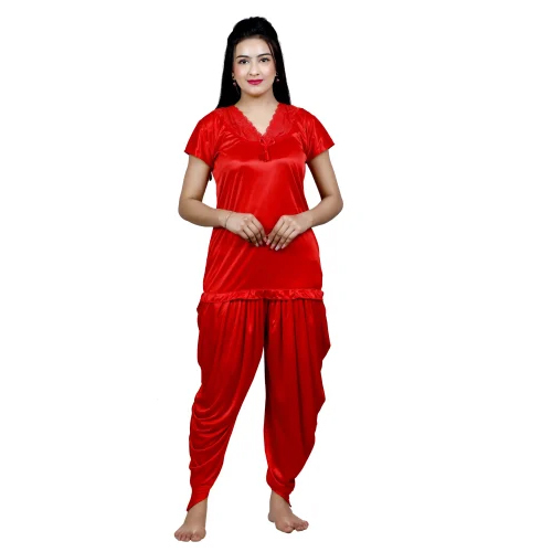 Red Satin Ladies Night Suits