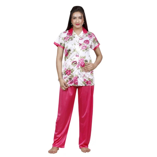 Ladies Printed Satin Night Suit Set