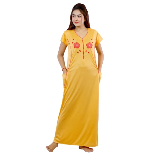 Ladies Hosiery Cotton Plan Nightgown With Pockets
