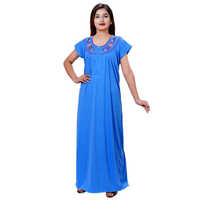 Ladies Plain Hosiery Cotton Nighty - Color: Blue
