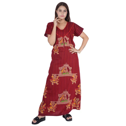 Printed Gujri Ladies Nighty - Color: Red
