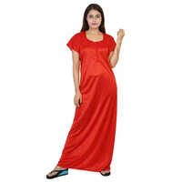 Ladies Plain Satin Nightgown - Color: Red