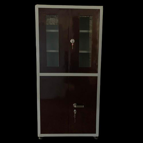 Brown Home And Office Metal Steel Small Bookshelf Cum 2 Door Almirah