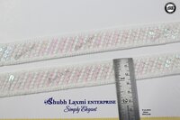 Fancy Embroidery Lace - Cotton & Organza, 20 Mtr Length, 1 Inch Width, White With Multi-colour Sequins, Fancy Reversible Border Lace