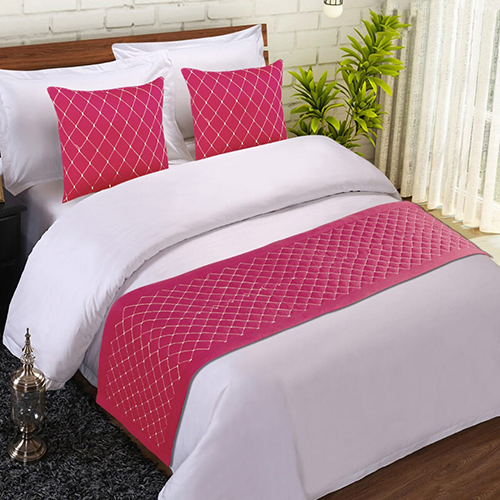 Quilted Synthetic Bed Runner - Color: White & Pink