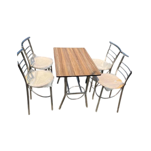 Wooden And Stainless Steel Restaurant Table And Chair - Color: Brown