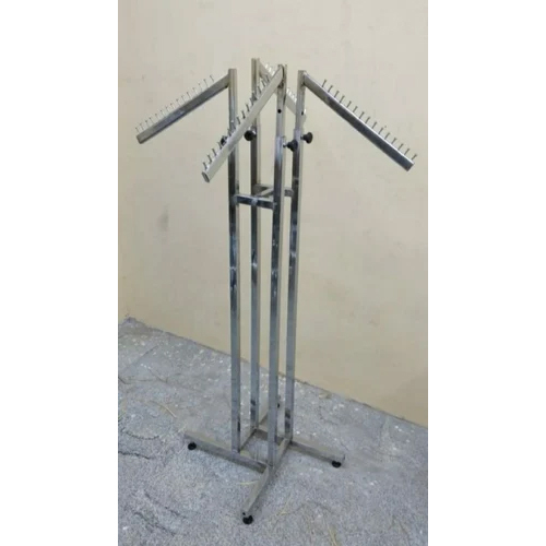 Stainless Steel Four Way Cloth Display Stand - Color: Gray