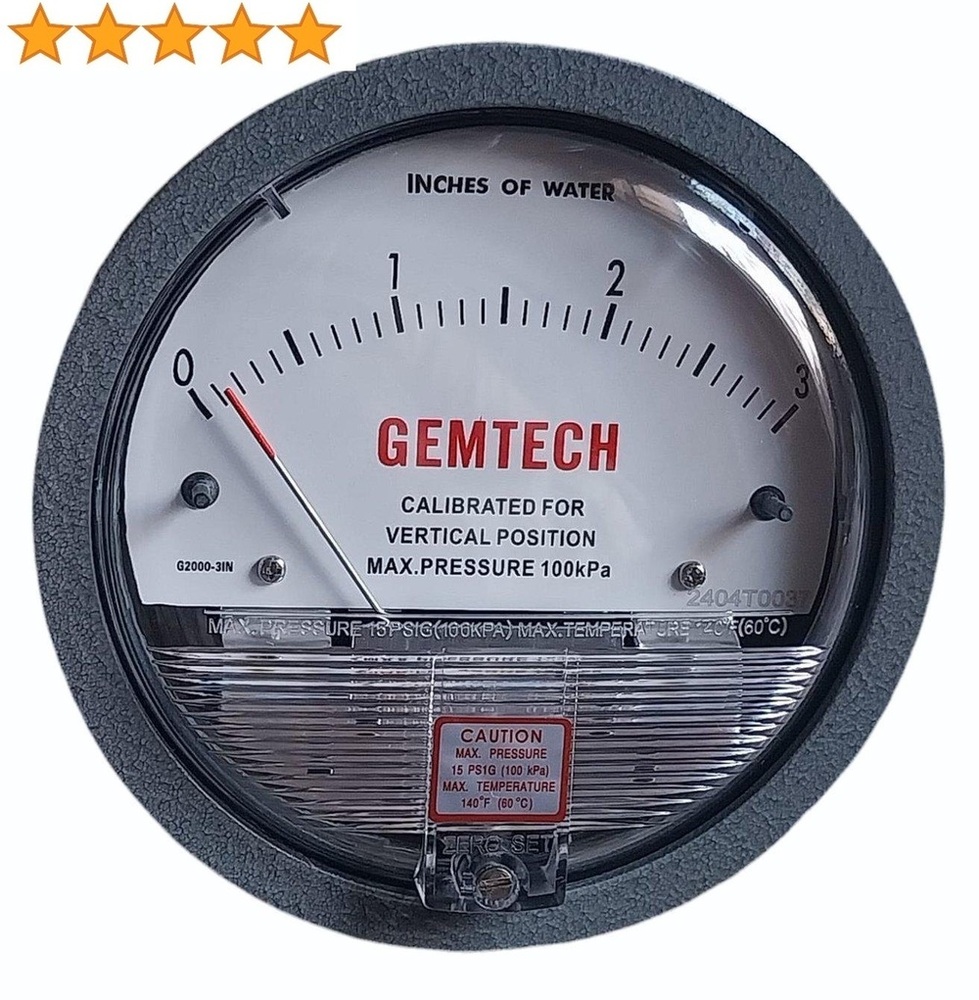 Gemtech Top Differential Pressure Gauge - Accuracy: 2% (-Ha Model 1) Of Fs (3% (-Ha 1.5%) On -0