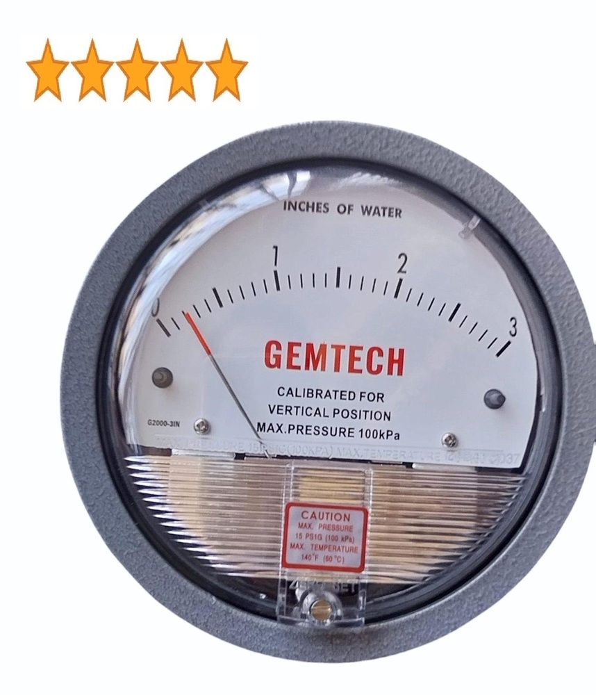 Gemtech Top Differential Pressure Gauge - Accuracy: 2% (-Ha Model 1) Of Fs (3% (-Ha 1.5%) On -0