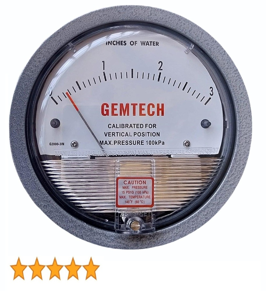 Gemtech Top Differential Pressure Gauge - Accuracy: 2% (-Ha Model 1) Of Fs (3% (-Ha 1.5%) On -0