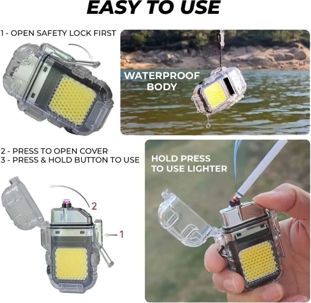 USB Rechargeable Electric Lighter & 3 Modes COB Flashlight
