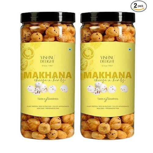 Vishnu Delight Flavoured Cheese & Herbs Organic Makhana Jar, 90g Each Pack of 2