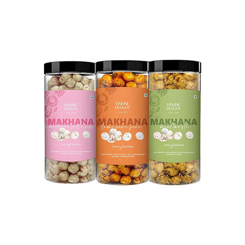 Vishnu Delight Organic Makhana Combo Pack - 3 of 90g Each flavor - Fiery Peri Peri, Mint Masti, Himalayan Salt N Pepper