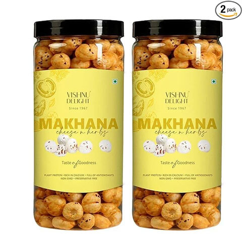 Vishnu Delight Flavoured Cheese & Herbs Organic Makhana Jar, 90g Each Pack of 2