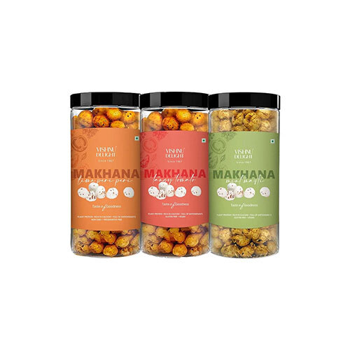 Vishnu Delight Organic Makhana Combo Pack - 3 of 90g Each flavor - Mint Masti, Fiery Peri Peri, Tangy Tomato - Crunchy, Deliciously, and Full of Flavorful Indian Spices Snacks