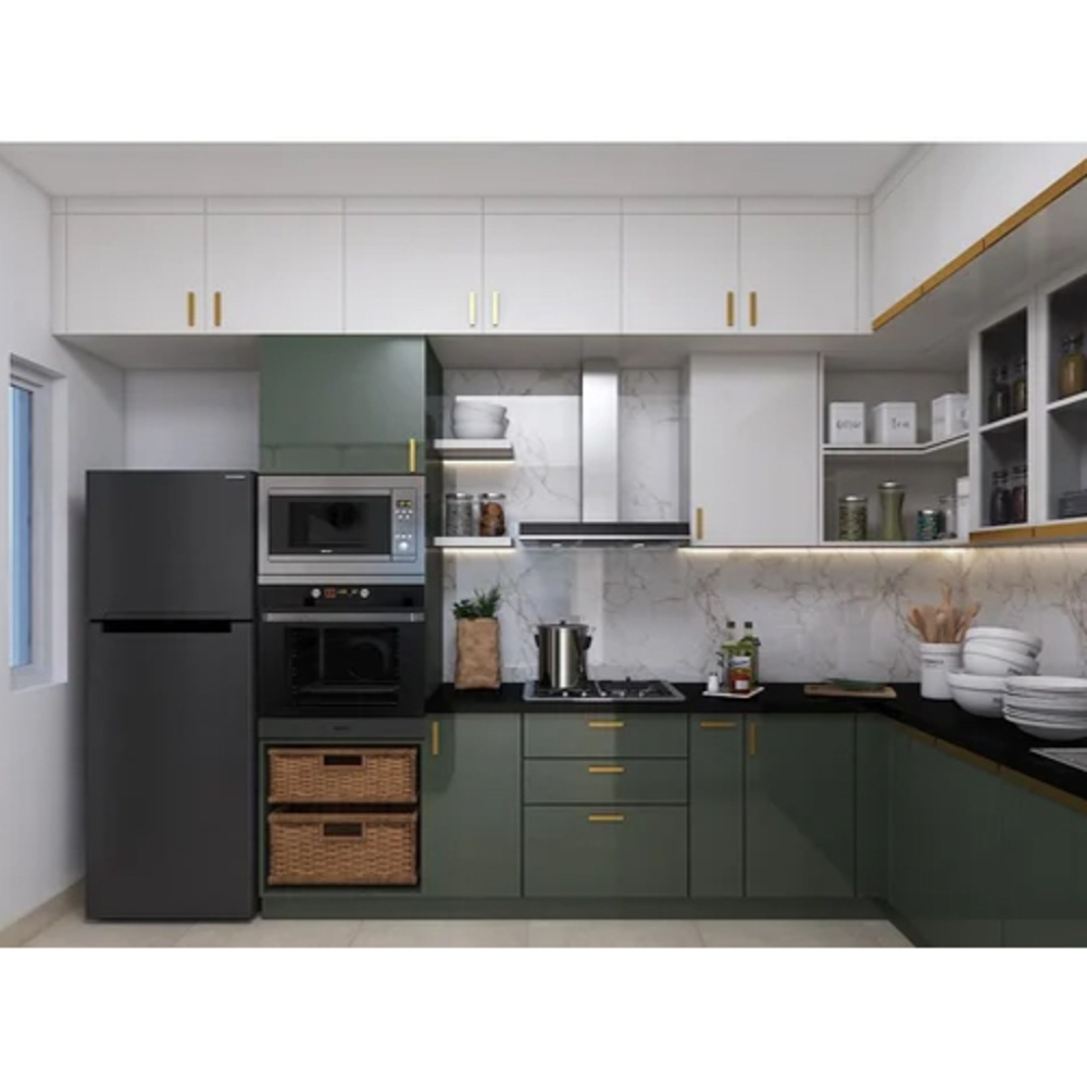 Modular Kitchen Cabinets - High-Quality Wooden Material , Green Color, Modern Design, Carpenter Assembly, Easy to Clean