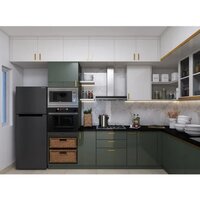 Modular Kitchen Cabinets - High-quality Wooden Material , Green Color, Modern Design, Carpenter Assembly, Easy To Clean