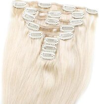 Clip In Hair Extensions 100 Grams - 16-24 Inch Silky Straight Human Remy Hair - Color: Beige And Gold