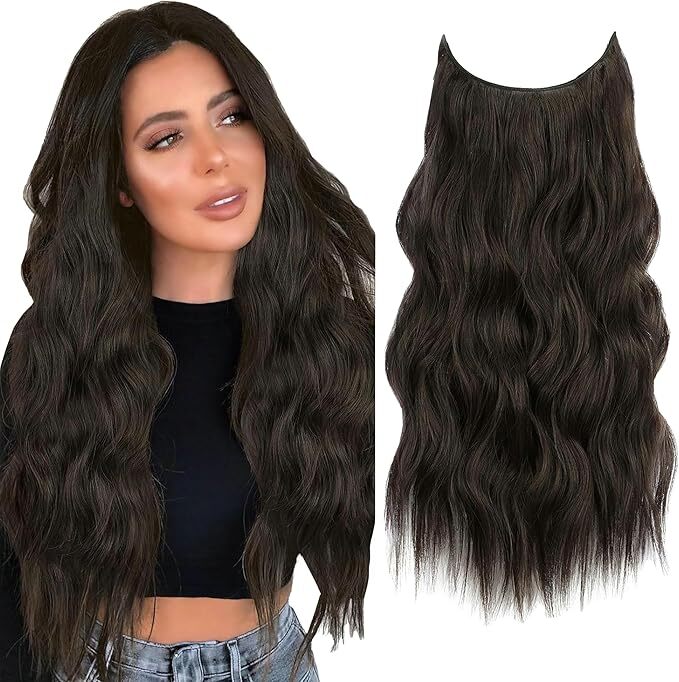 Wavy Halo Human Hair Extension 20in Natural Black Clip In Volumizer Indian Human Hair 
