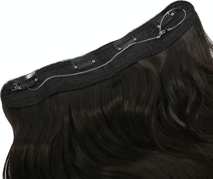 Black Wavy Hair Extension, Clip-In Hair Volumizer for Women, Natural-Looking Long Hair Wig