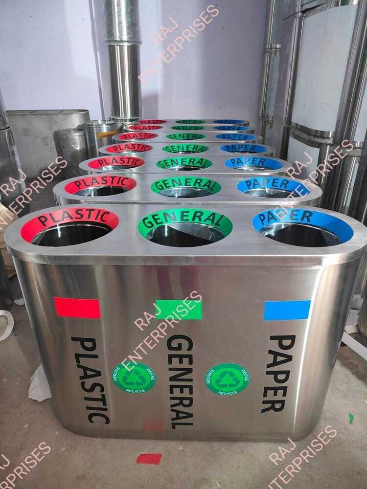 STAINLESS STEEL TRIO DUSTBIN