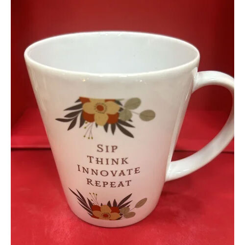 Printed Conical White Mug - Capacity: 250 Milliliter (Ml)