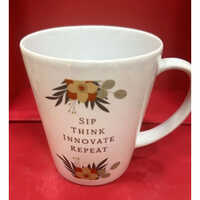 Printed Conical White Mug - Capacity: 250 Milliliter (ml)