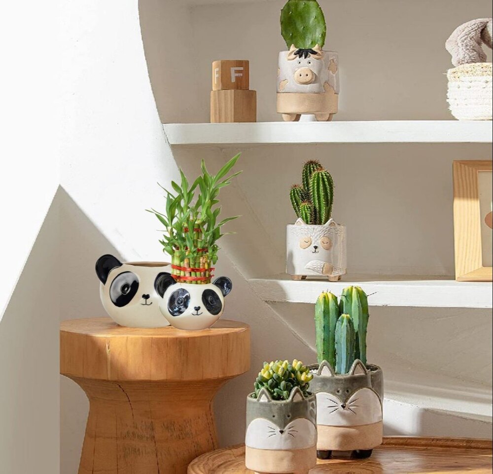 Indoor Ceramic Panda Flower Pot - Ceramic Material, Panda Shape, Polished Finish, White And Black Color | Hand Built Design With Antique Effect