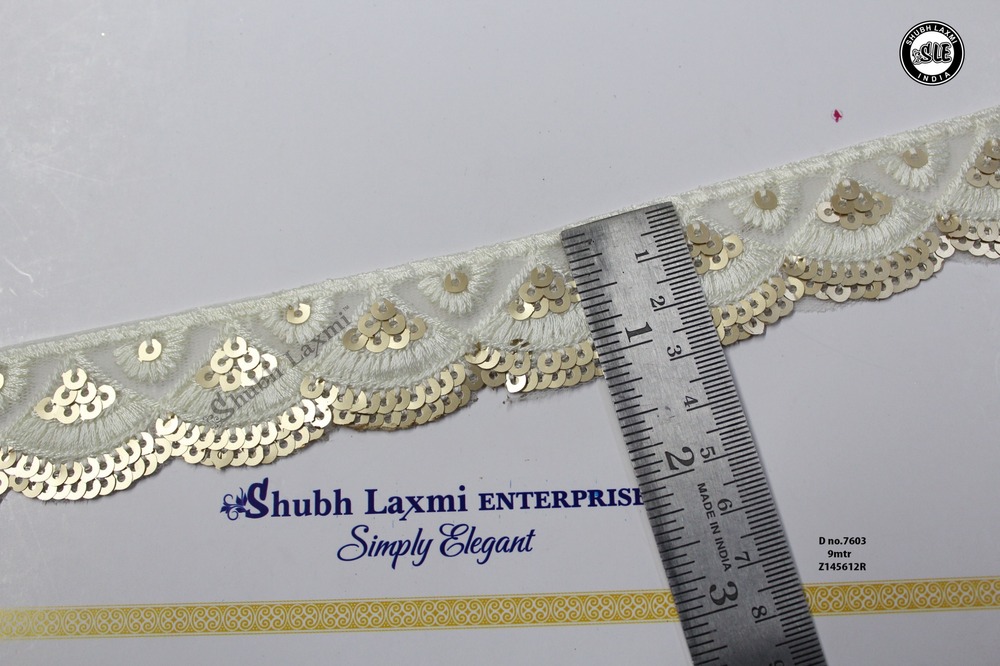 Embroidery Trim, Sequence Lace - Color: Off Wihte