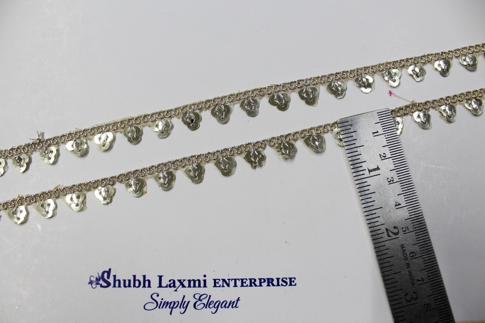 Sequence Lace Border - Zari & Sequins Material, 9 Mtr Length | Golden Color, 0.5 Inch Width, Embroidered Fancy Lace, One Sided Design