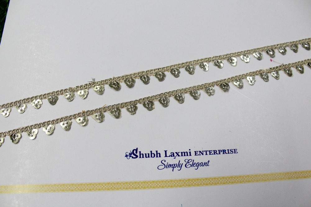 Sequence Lace Border - Zari & Sequins Material, 9 Mtr Length | Golden Color, 0.5 Inch Width, Embroidered Fancy Lace, One Sided Design