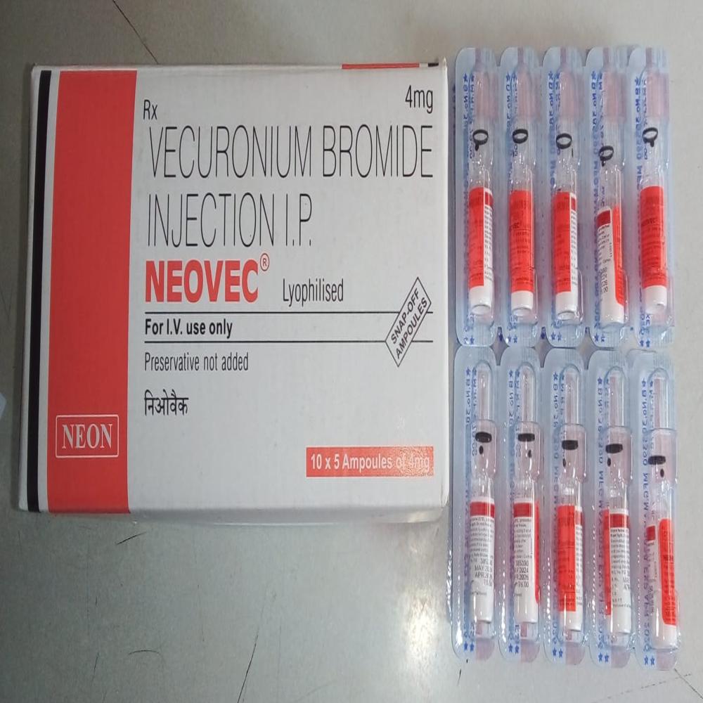 NEOVEC 4MG - Vecuronium Bromide Injection I.P, Suitable for Muscle Relaxation in Surgical Procedures, Packed in 10x5 Ampoules