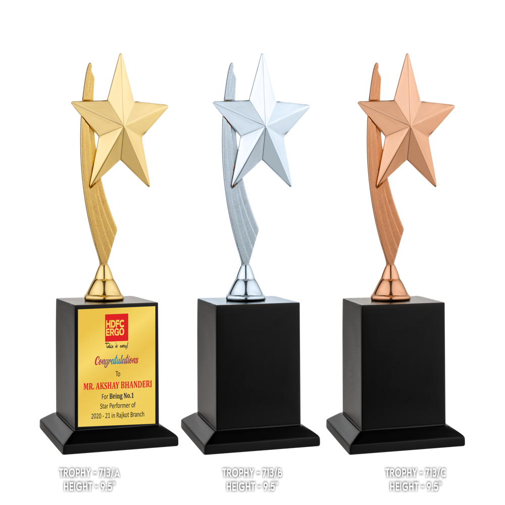 Unique 710 Metal Star Trophy - Base Material: Wooden