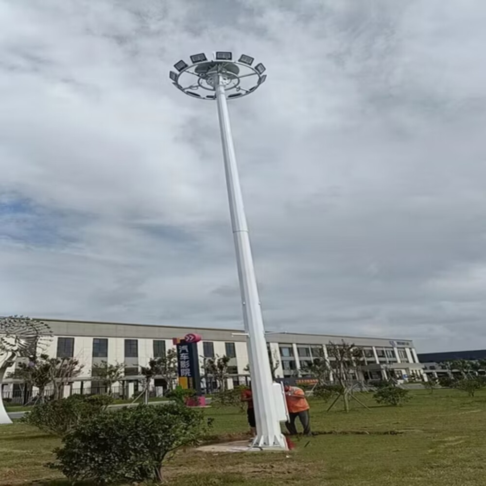 High Mast Pole - Mild Steel, 9m Height, Cool White Lighting, 960mm Diameter, 8mm Thickness | In-house Design, Wind Speed 300 Km/h, Stainless Steel Hardware