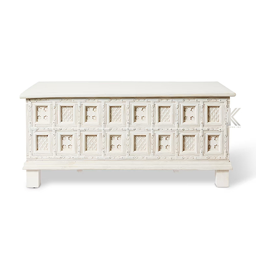 White Distress Mango Wood Trunk Hand Carved