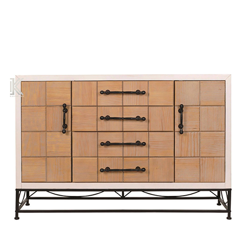 Pine Wood Block Metal Legs Sideboard - Color: Different Available