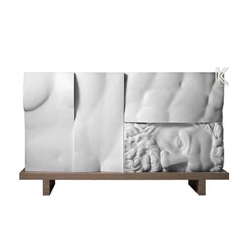 White Greek Panel Wooden Carved Sideboard