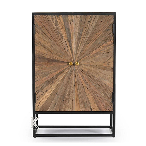 Wagon Wood Black Metal Cabinet