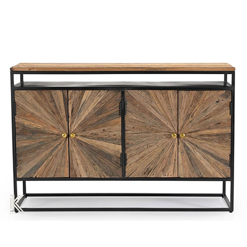 Wagon Wood Black Metal 4 Door Sideboard