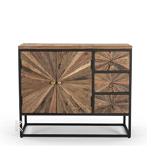Wagon Wood Black Metal 3 Drawer Sideboard