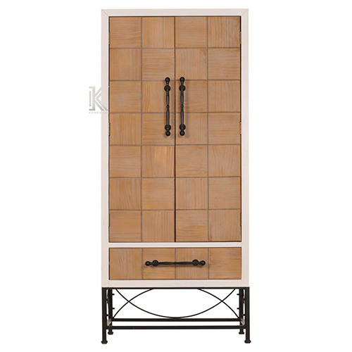 Pine Wood Block Metal Legs Cabinet - Color: Different Available