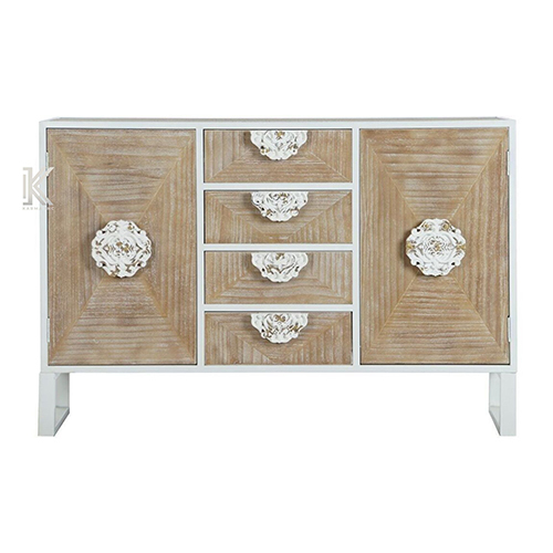 Old Pine Wood White Metal Sideboard